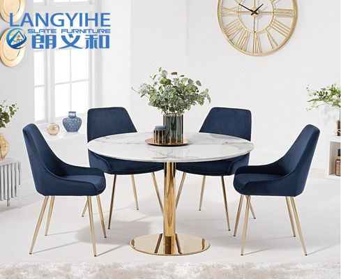 Iso 9001 120cm intorno al tavolo da pranzo di marmo di effetto con Fern Velvet Chairs Blue