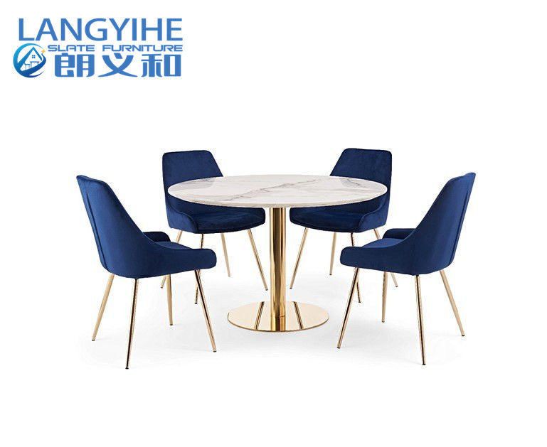Iso 9001 120cm intorno al tavolo da pranzo di marmo di effetto con Fern Velvet Chairs Blue