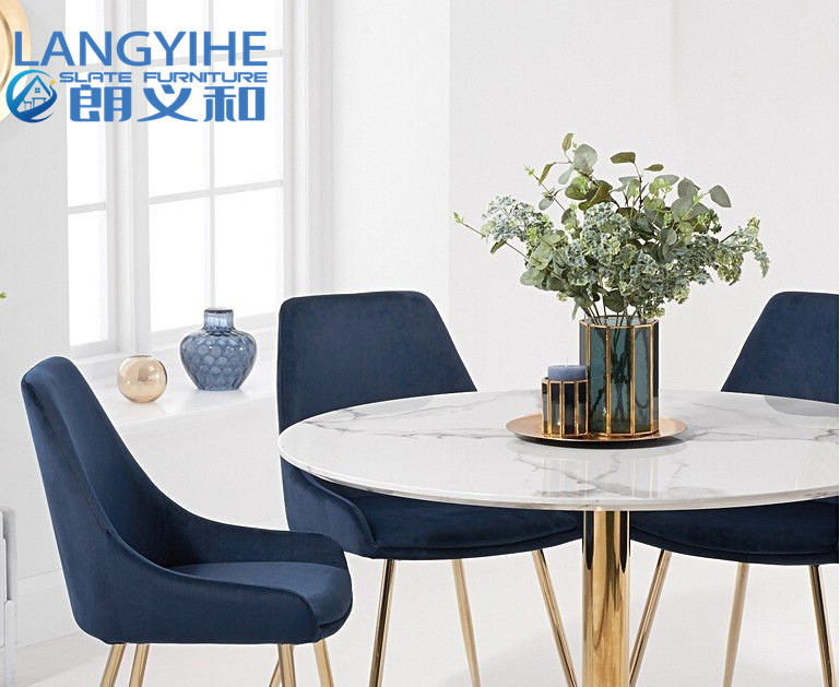 Iso 9001 120cm intorno al tavolo da pranzo di marmo di effetto con Fern Velvet Chairs Blue