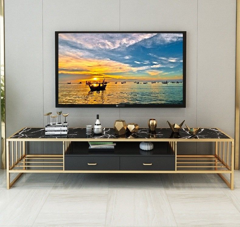 Banco lungo dell'oro TV del supporto della struttura superiore di marmo di lusso di acciaio inossidabile