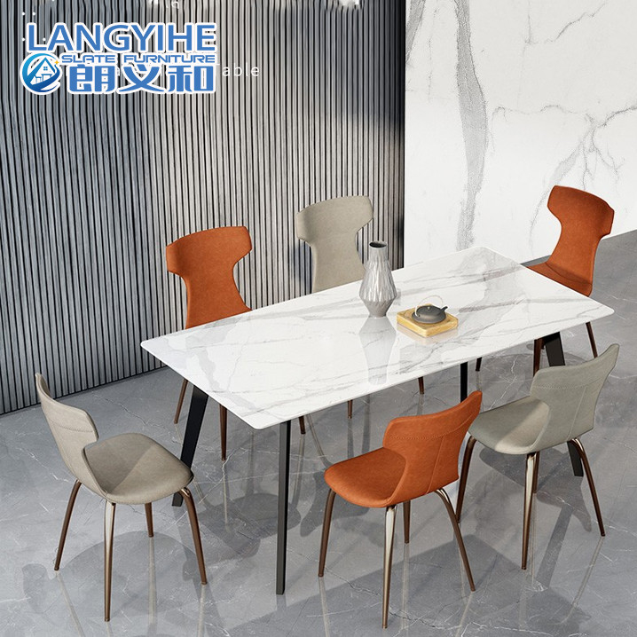 Tavolo da pranzo di marmo rettangolare minimalista della lastra della roccia nordico