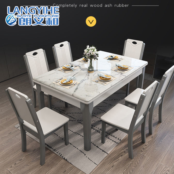 Tavolo da pranzo di marmo rettangolare di legno solido moderno e semplice